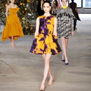 NWT Jason Wu Collection Ochre Yellow Floral Print Sateen Sleeveless Dress Size 6